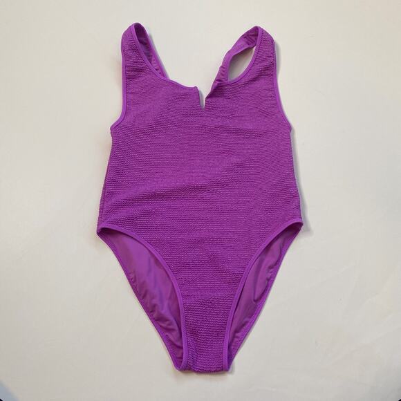NEW Topshop Purple Crinkle Notch One Piece Swimsuit US Size 4 - Picture 1 of 5